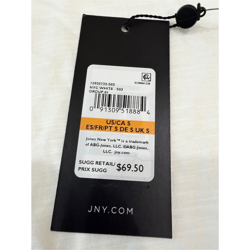 Jones New York Lace Inset Top Dolman Sleeve Stretch Knit White Pullover S NEW - Picture 12 of 13